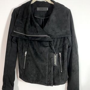 NWT {BLANK NYC} Anthropologie Black Moto Jacket w/ Ribbed Knit Panel Sleeves